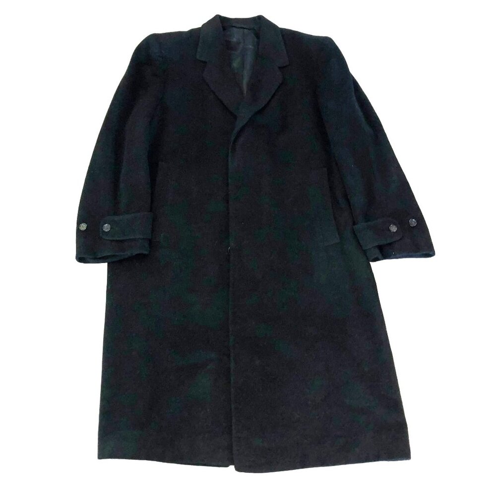Vintage Black 100% Cashmere Overcoat Sz 44R Rajura Supreme Fully Lined Mens